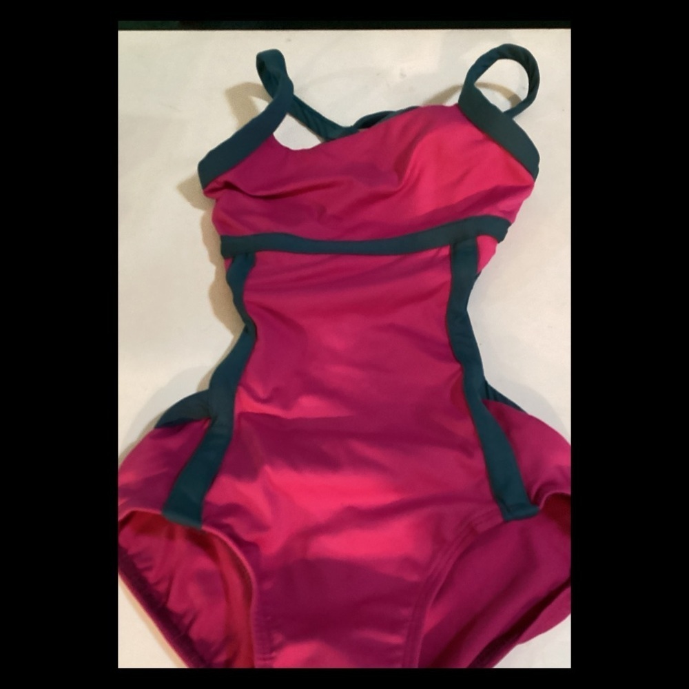 Little girls one piece pink and blue one piece swimsuit. 10